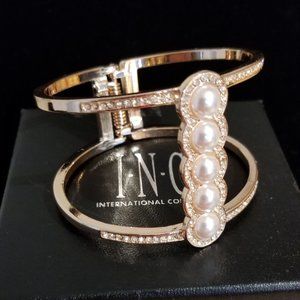 Rose Gold Pearl Row Hinged Bracelet - NEW IN BOX